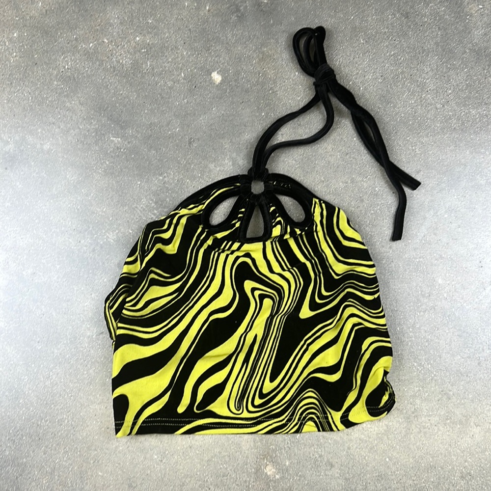 Green Marble halter neck crop top